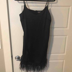 Vince Camuto feather trim slip dress